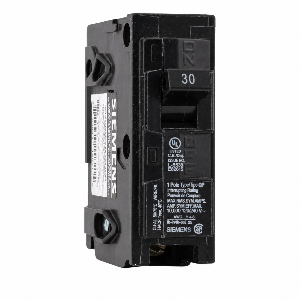 Siemens Q130 30 Amp, 120 Volt Single Pole Circuit Breaker, Plug-In Mount