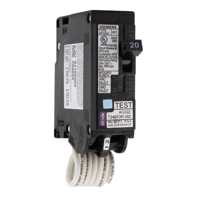 Siemens Q120DF 20 Amp 1-Pole Dual Function AFCI/GFCI Circuit Breaker, 120V