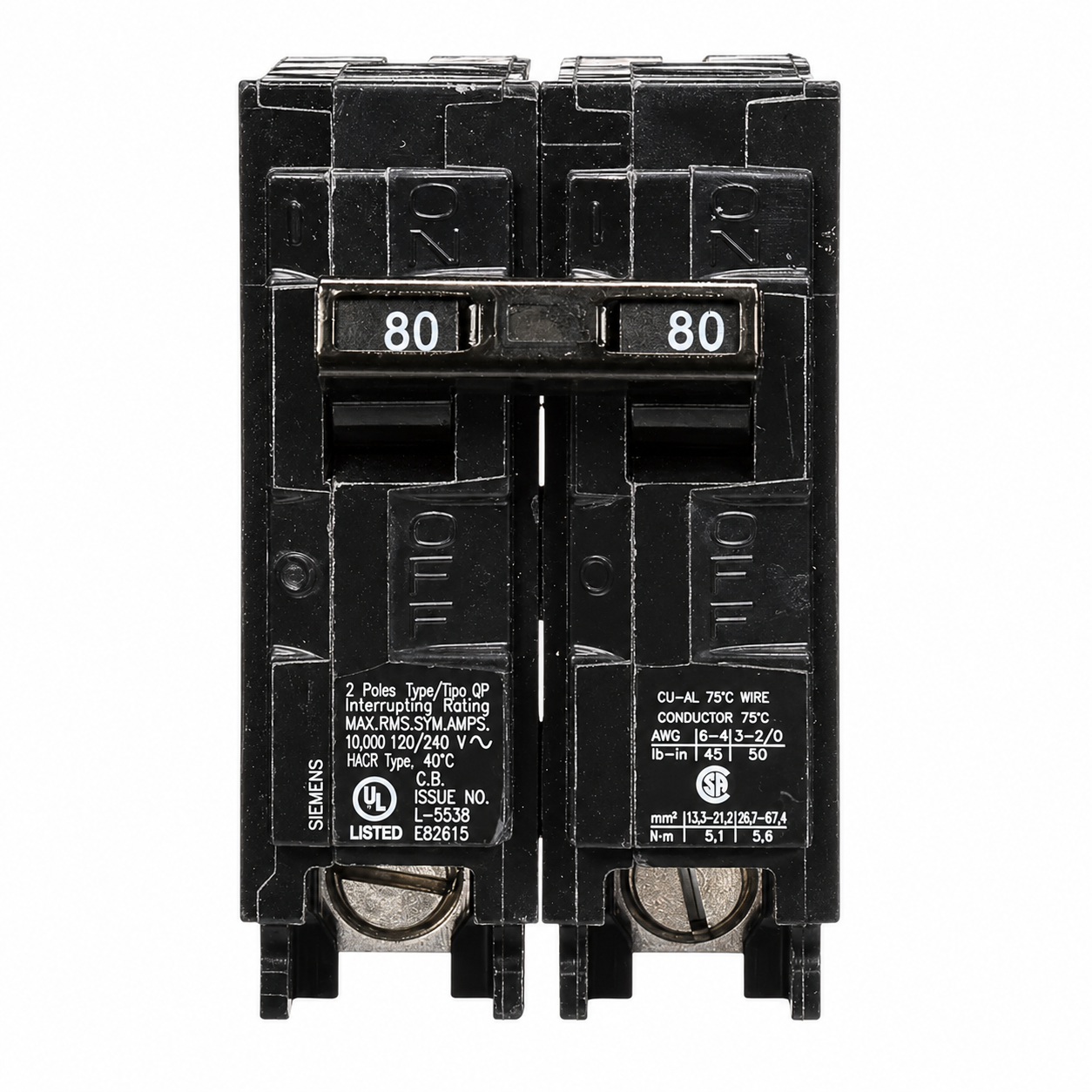 Siemens Q280 80 Amp, 120/240V 2-Pole Thermal Magnetic Circuit Breaker