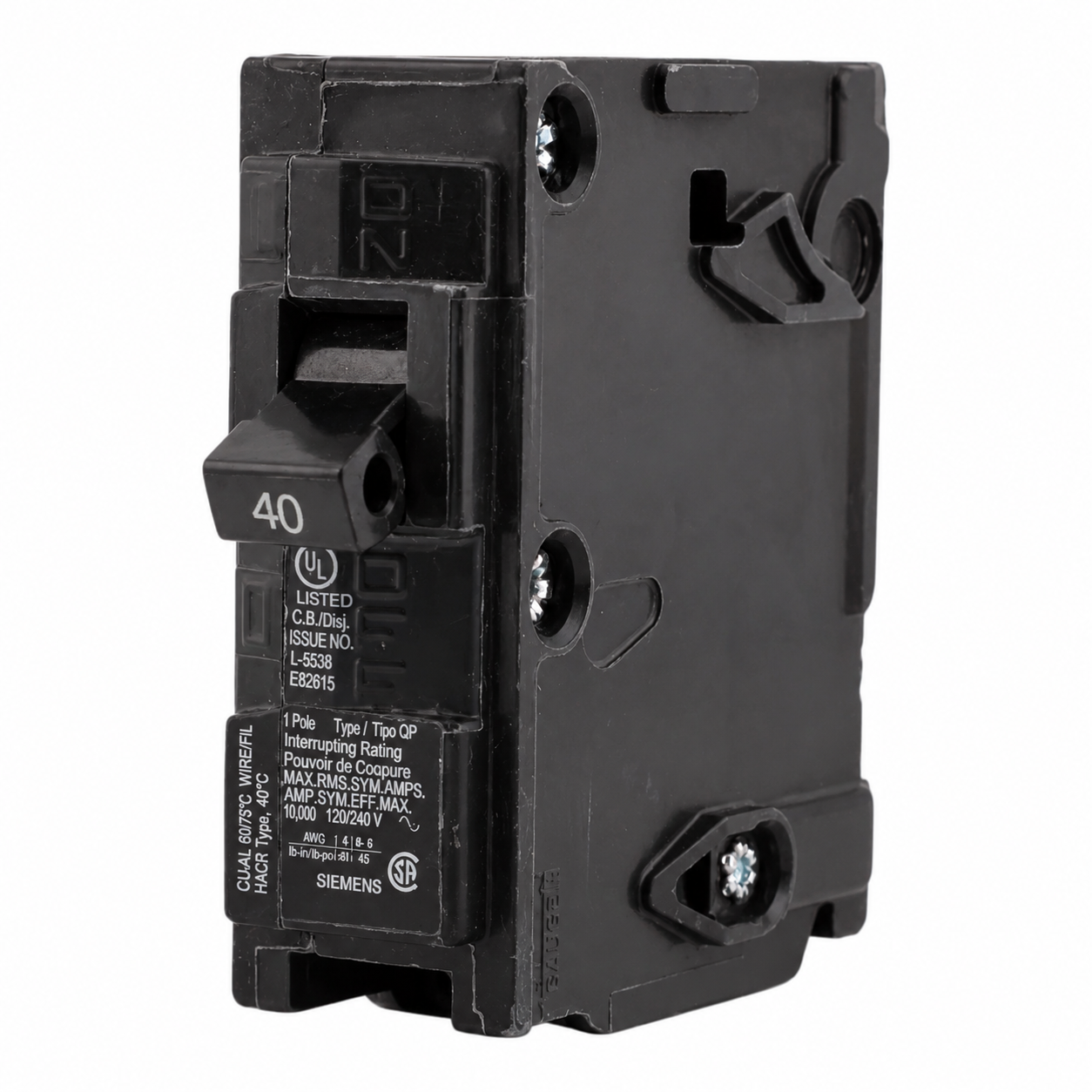 Siemens Q140 40 Amp Breaker, 120 Volt Single Pole Circuit Breaker