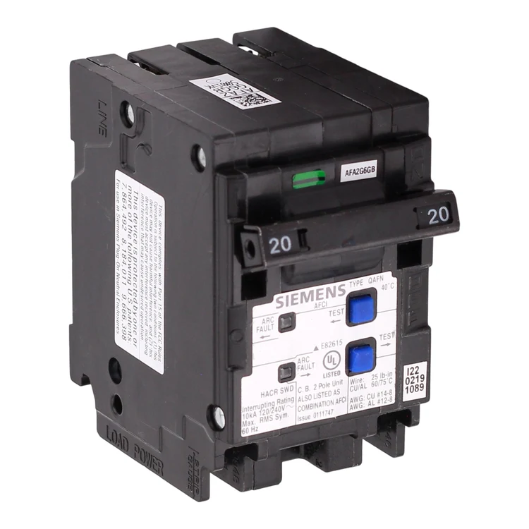 Siemens Q220AFCN 20 Amp 2-Pole AFCI Circuit Breaker, 120/240V