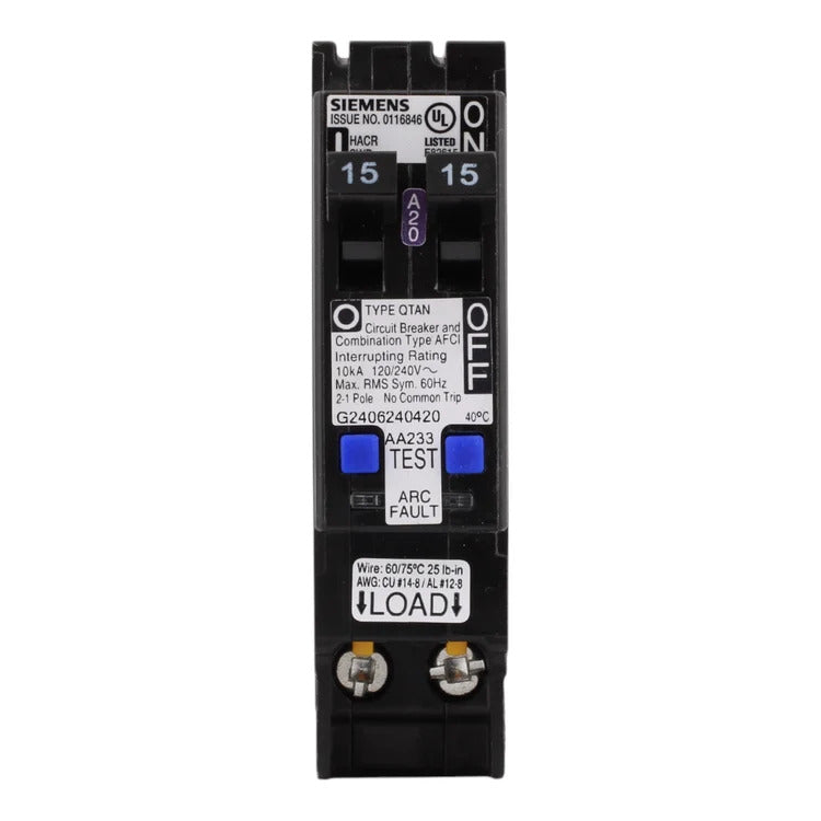 Siemens Q1515AFCN 15/15 Amp, 120V Tandem Combination Arc-Fault Circuit Breaker