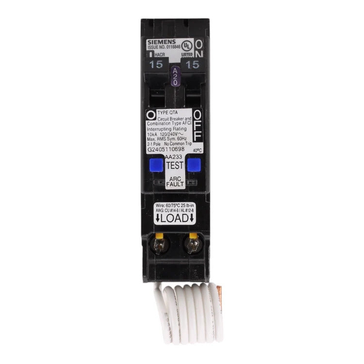 Siemens Q1515AFC 15/15 Amp, 120V Tandem Combination AFCI Circuit Breaker