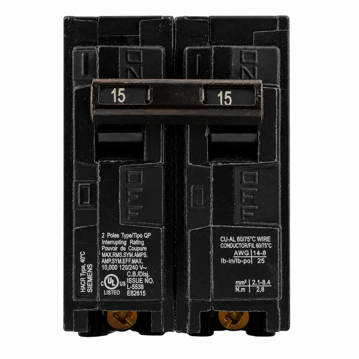 Siemens Q215 15 Amp, 120/240 Volt Double Pole Circuit Breaker