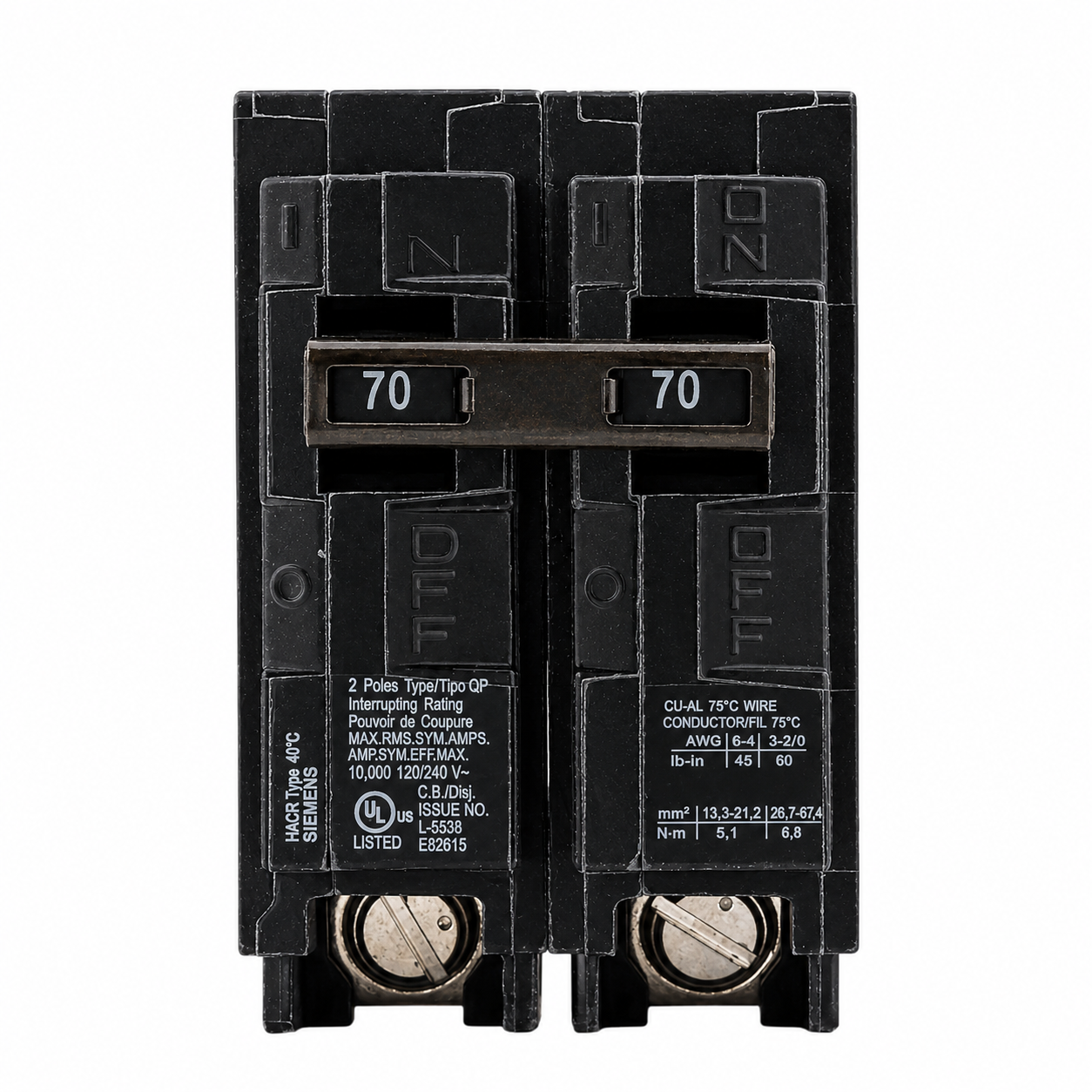 Siemens Q270 70 Amp, 120/240V 2-Pole Thermal Magnetic Circuit Breaker