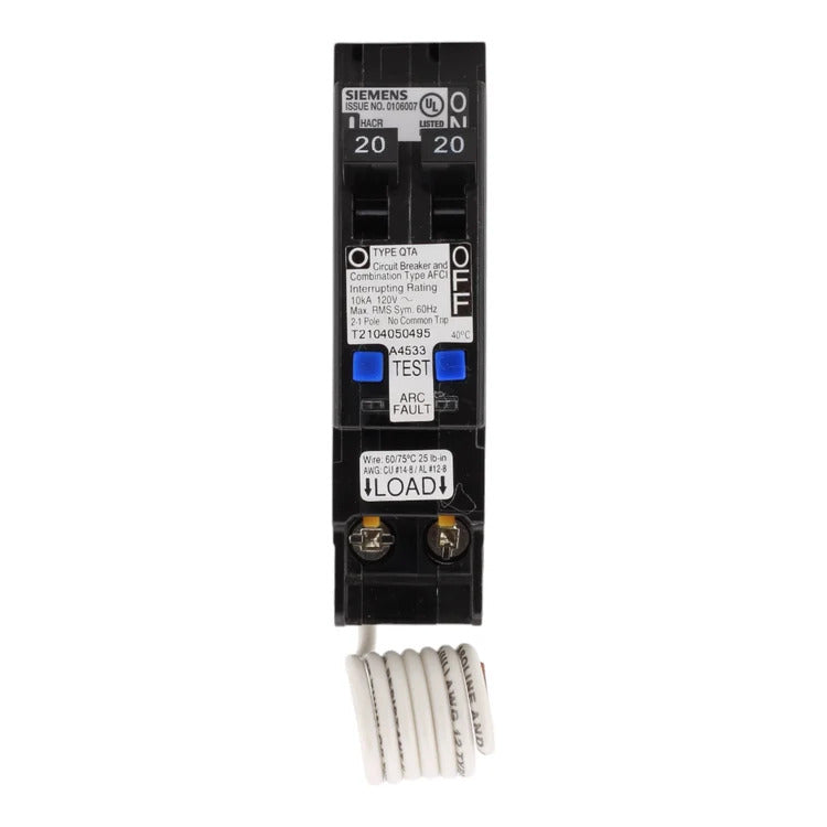 Siemens Q2020AFC 20A/20A, 120V Tandem Combination AFCI Circuit Breaker