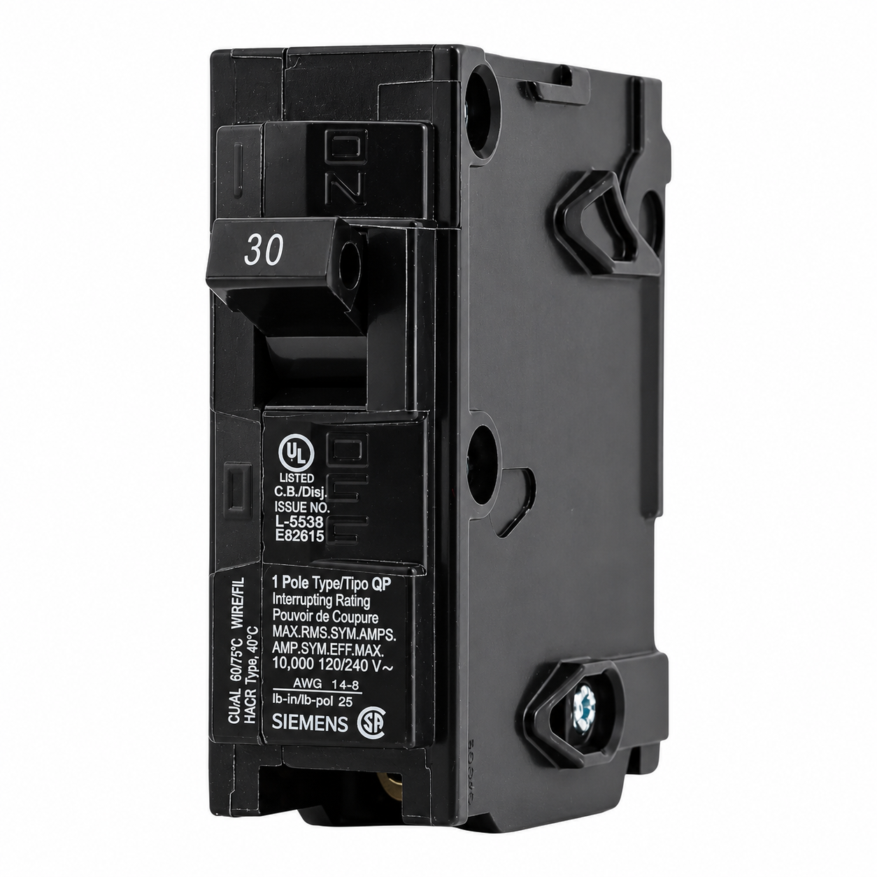 Siemens Q130 30 Amp, 120 Volt Single Pole Circuit Breaker, Plug-In Mount