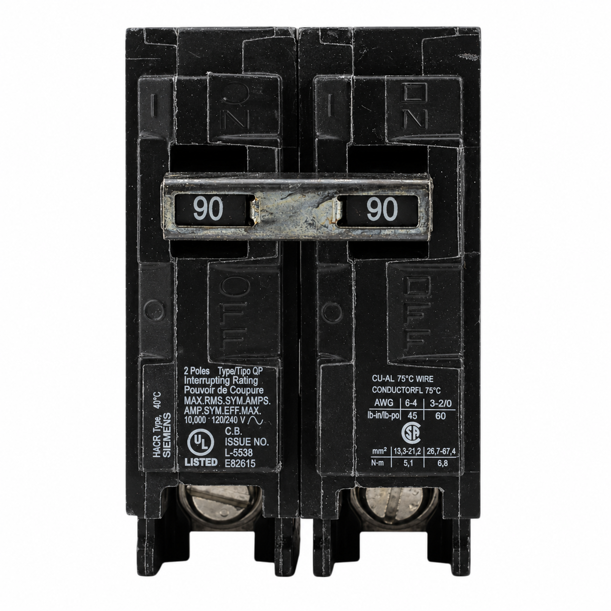 Siemens Q290 90 Amp, 120/240 Volt 2-Pole Thermal Magnetic Circuit Breaker