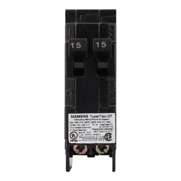 Siemens Q1515 15 Amp, Single Pole 120V Tandem Circuit Breaker