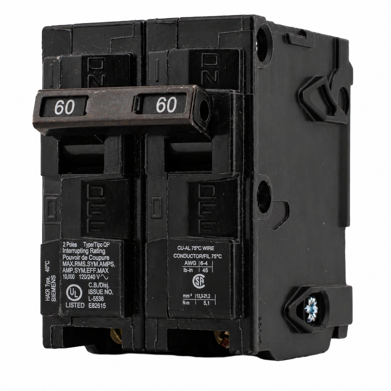 Siemens Q260 60 Amp, 120/240 Volt 2-Pole Thermal Magnetic Circuit Breaker