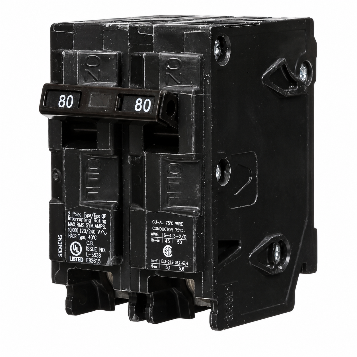 Siemens Q280 80 Amp, 120/240V 2-Pole Thermal Magnetic Circuit Breaker