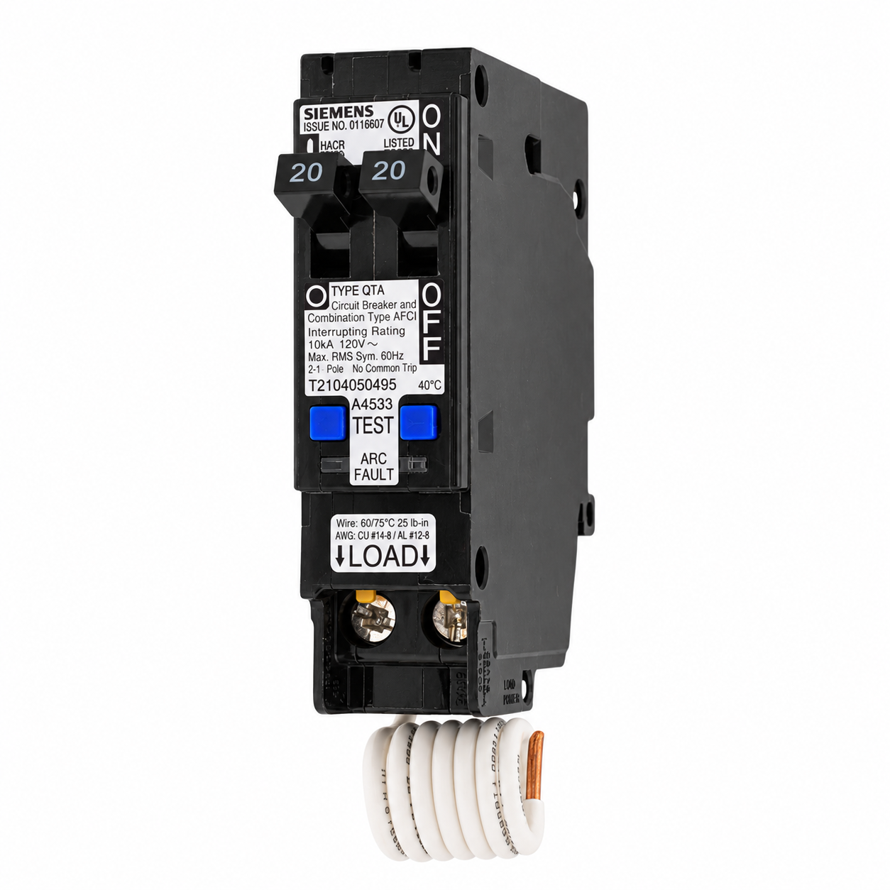 Siemens Q2020AFC 20A/20A, 120V Tandem Combination AFCI Circuit Breaker