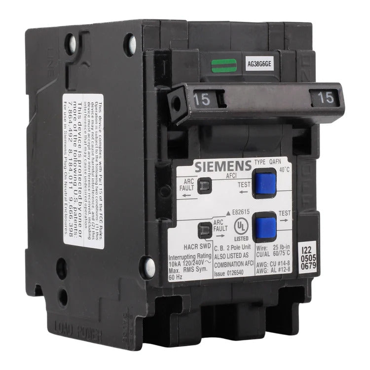 Siemens Q215AFCN 15 Amp, 2-Pole 120/240 Volt AFCI Circuit Breaker