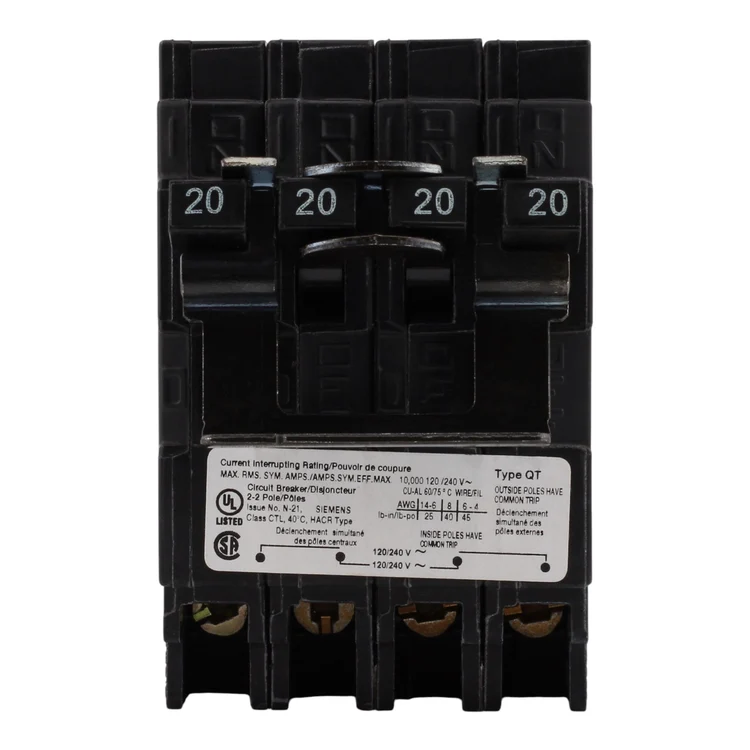 Siemens Q22020CT2 20A Duplex Circuit Breaker, 120/240V