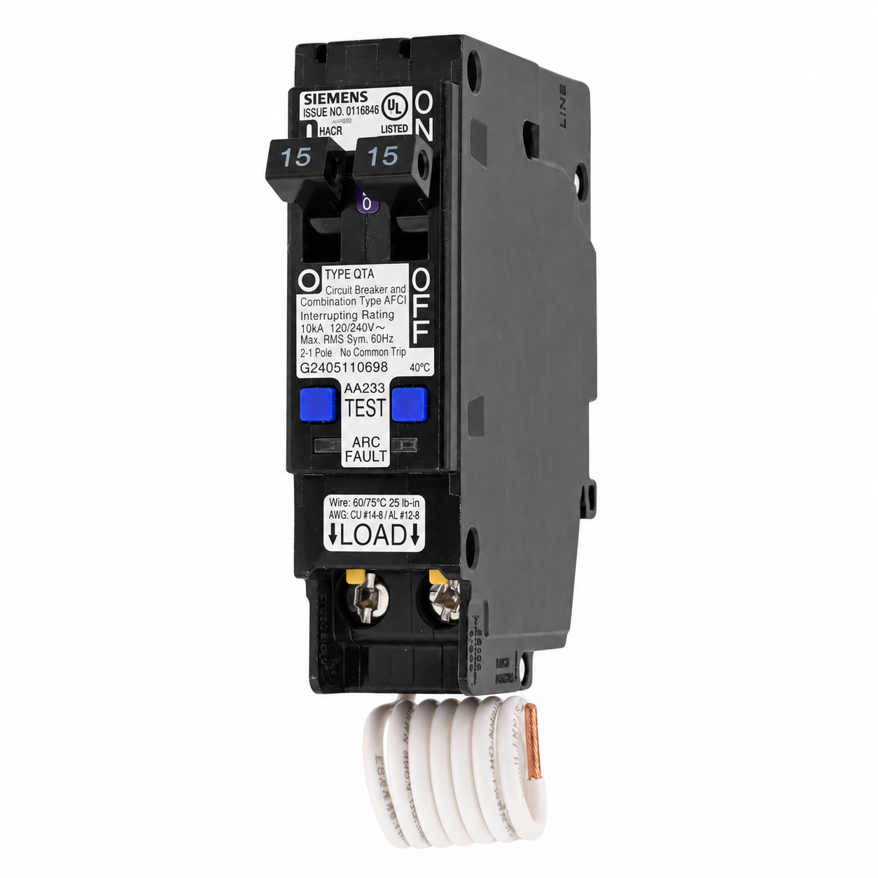 Siemens Q1515AFC 15/15 Amp, 120V Tandem Combination AFCI Circuit Breaker