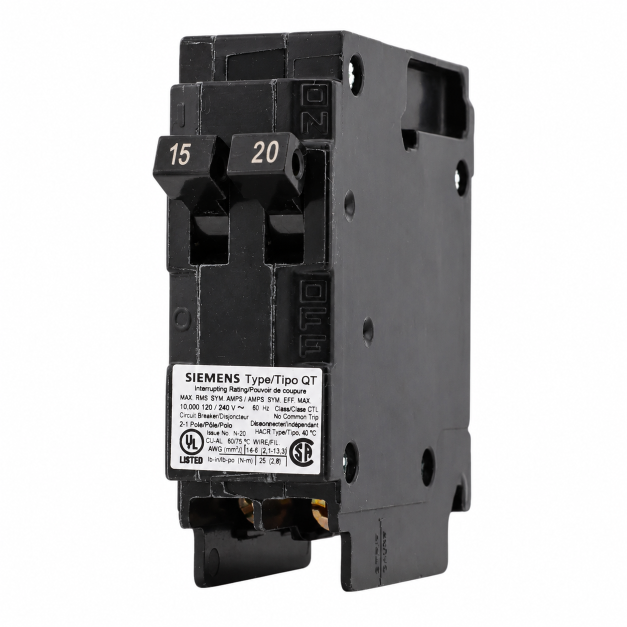 Siemens Q1520 15/20 Amp, 120 Volt Single Pole Tandem Circuit Breaker