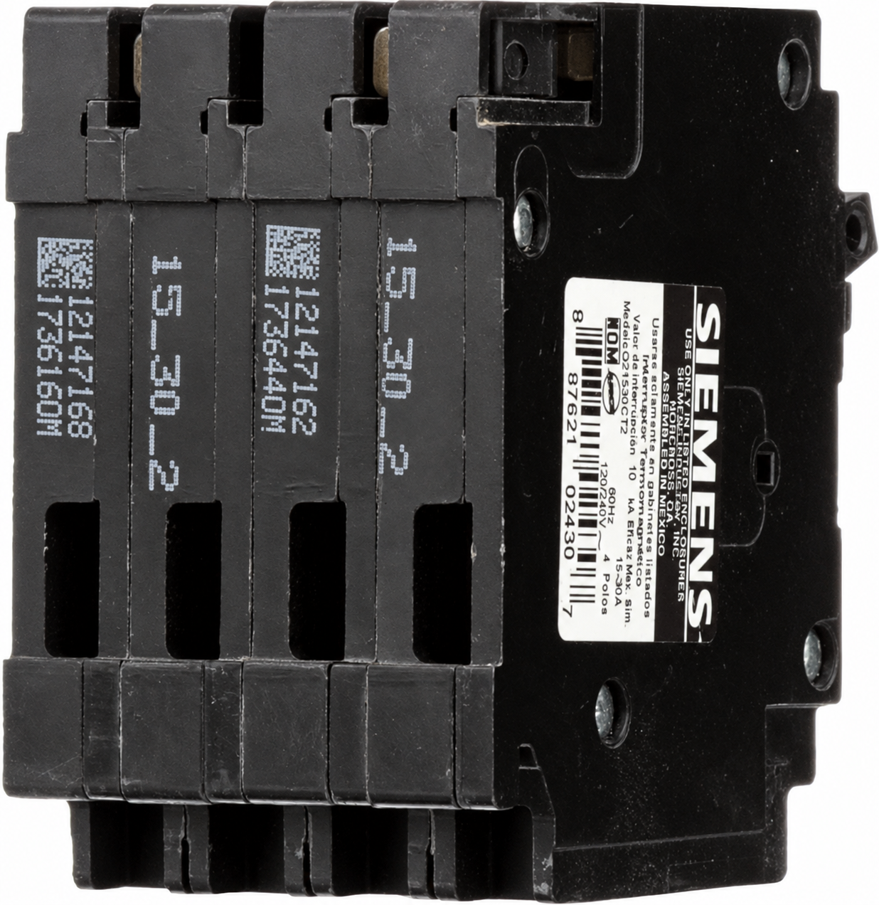Siemens Q21530CT2 15–30 Amp Quadplex Circuit Breaker, 120/240V