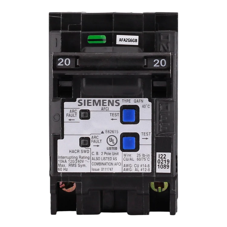 Siemens Q220AFCN 20 Amp 2-Pole AFCI Circuit Breaker, 120/240V