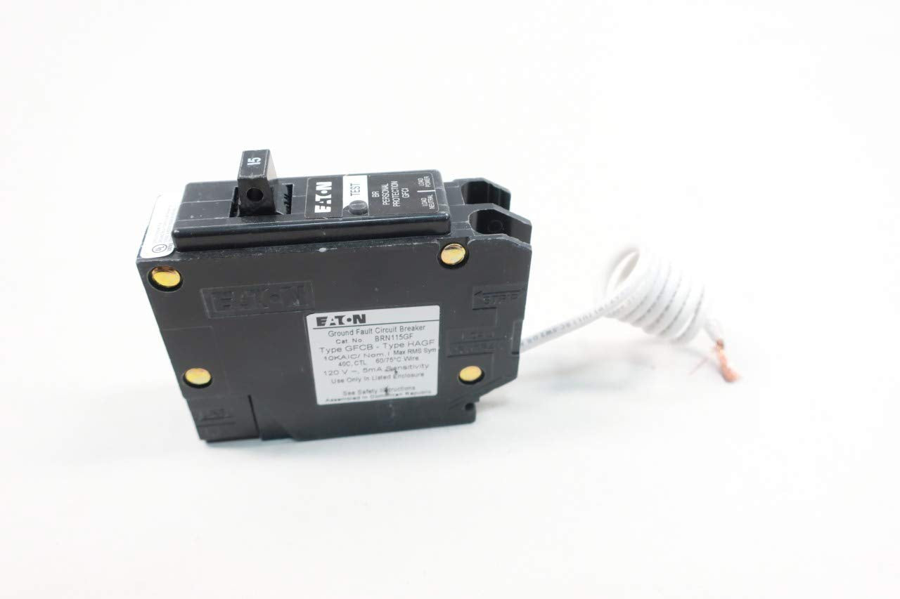 Cutler-Hammer BRN115GF 15A 1 Pole 120V – AC - GFCI Circuit Breaker | Eaton BR Series Panel Mount Ground Fault Protection Breaker for Residential & Commercial Electrical Safety