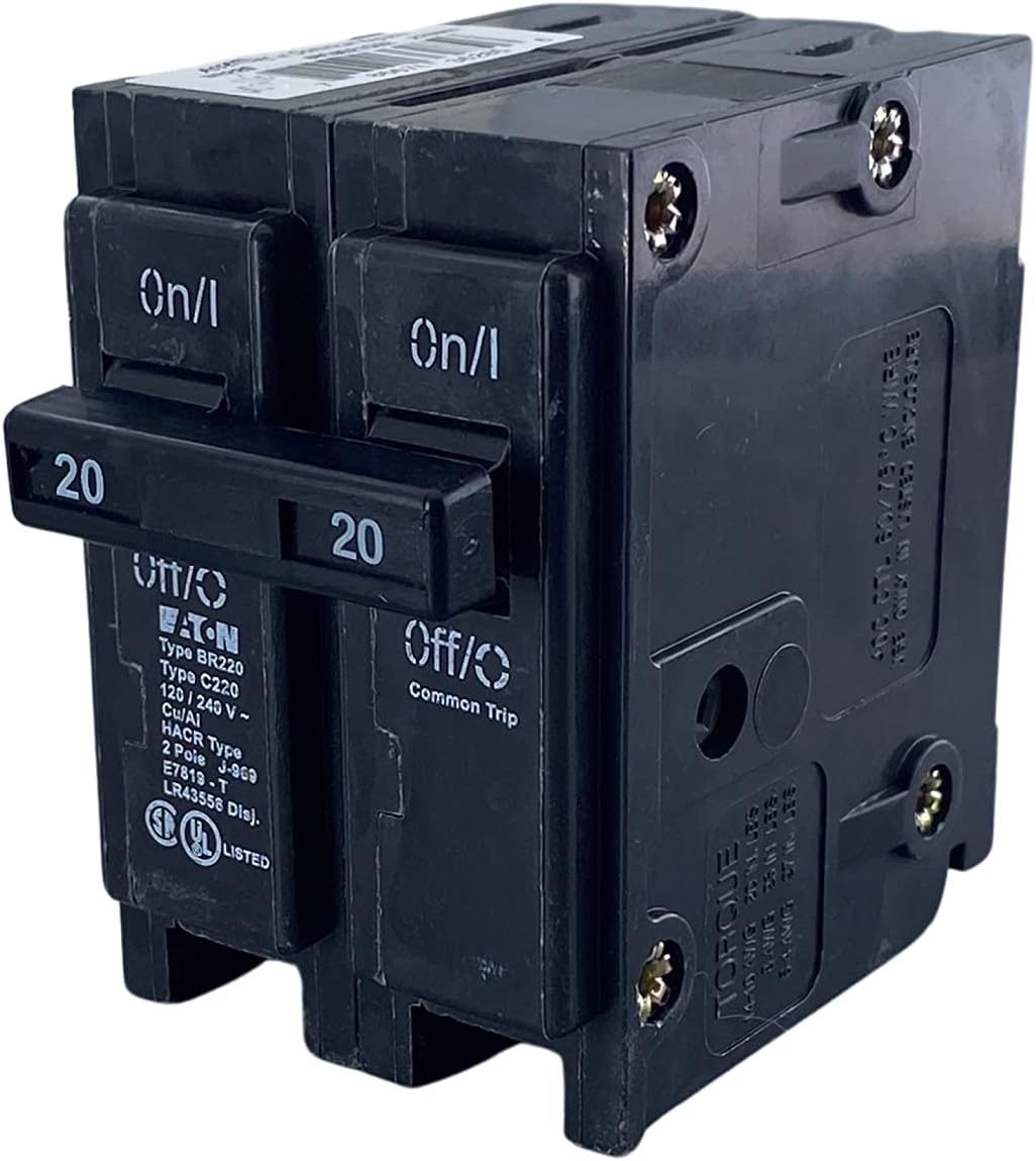 Eaton BR220 Breaker - 2 Pole 20 Amp Circuit Breaker, Type BR Breaker, 120/240V AC, - Residential Use - Reliable Circuit Protection