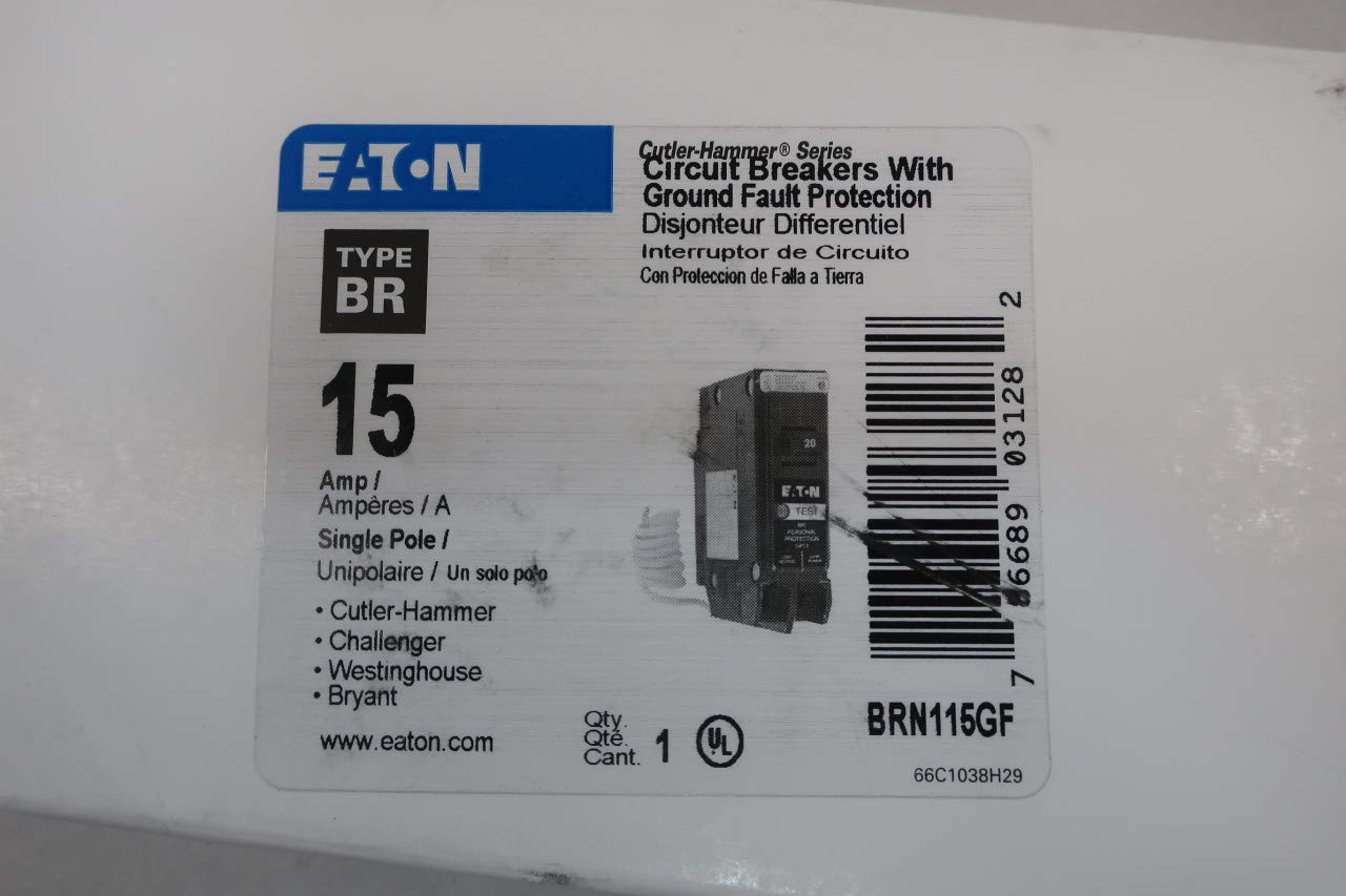 Cutler-Hammer BRN115GF 15A 1 Pole 120V – AC - GFCI Circuit Breaker | Eaton BR Series Panel Mount Ground Fault Protection Breaker for Residential & Commercial Electrical Safety