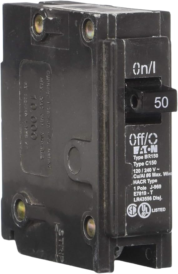 Eaton BR150 Breaker - 50 Amp Single Pole Circuit Breaker, Type BR Miniature Breaker, 120/240V- Residential Use - Reliable Circuit Protection