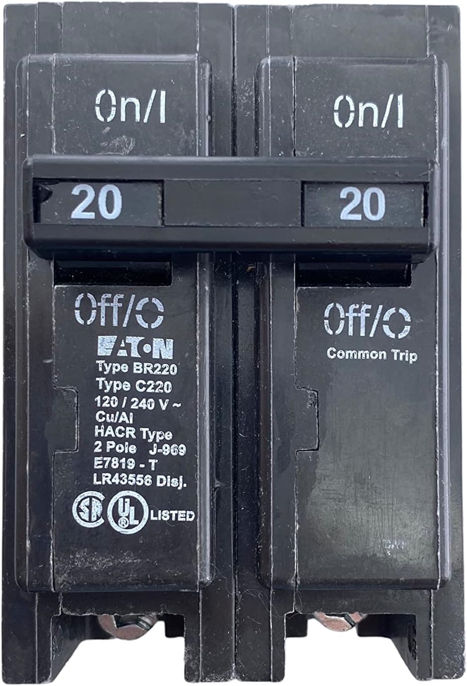 Eaton BR220 Breaker - 2 Pole 20 Amp Circuit Breaker, Type BR Breaker, 120/240V AC, - Residential Use - Reliable Circuit Protection